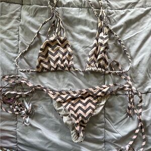 acacia swimwear Zigzag Triangle Bikini in Beige, Brown, Black